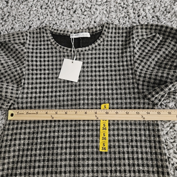 Pull&Bear Gray Checkered Plaid Mini Dress Small S Short Puff Sleeves 90s Grunge - Picture 7 of 12
